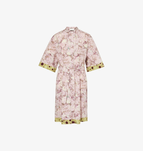 

Платье миди из хлопкового поплина с абстрактным принтом и поясом Dries Van Noten, красный