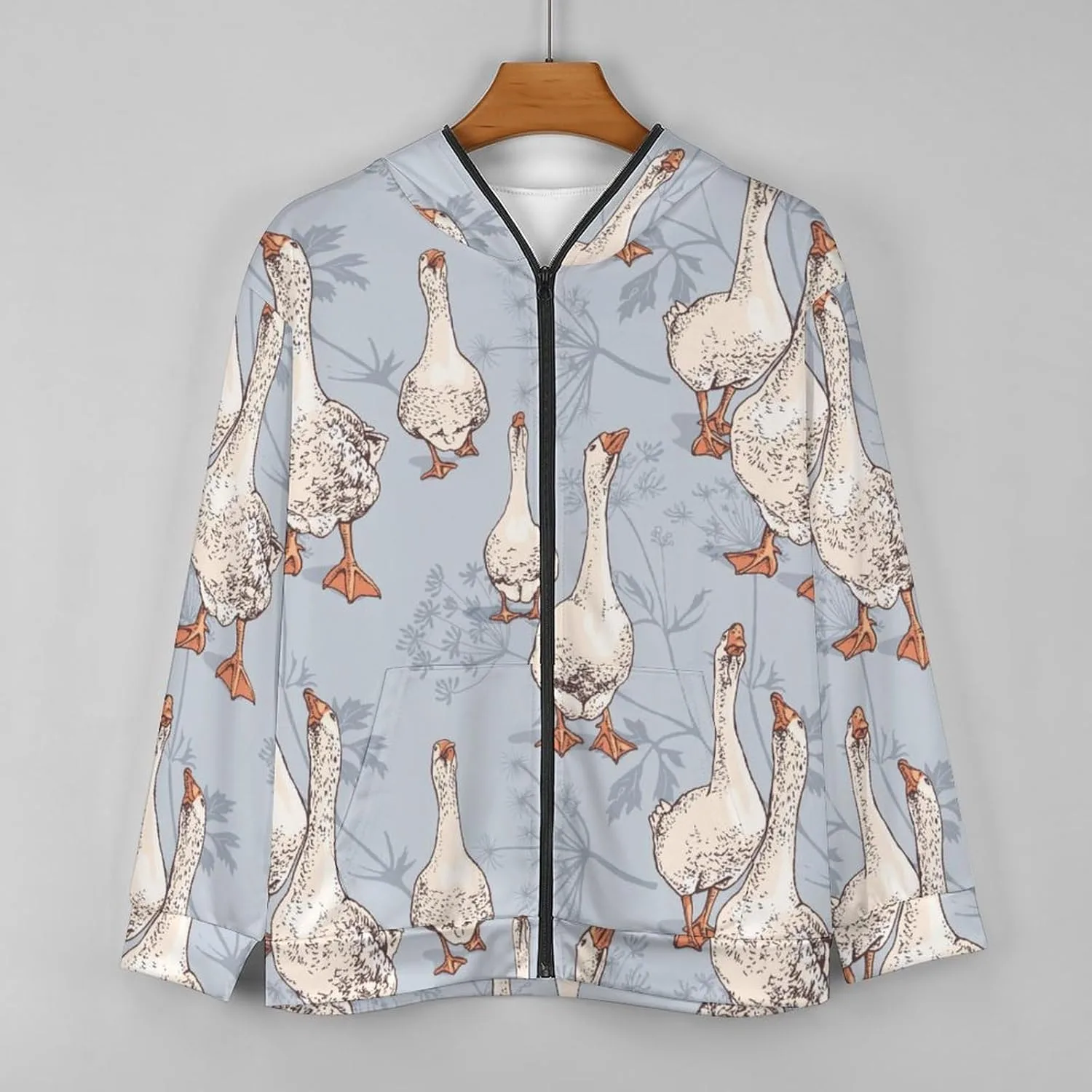 Goose Print мужская худи с капюшоном на молнии и карманами — фото 3