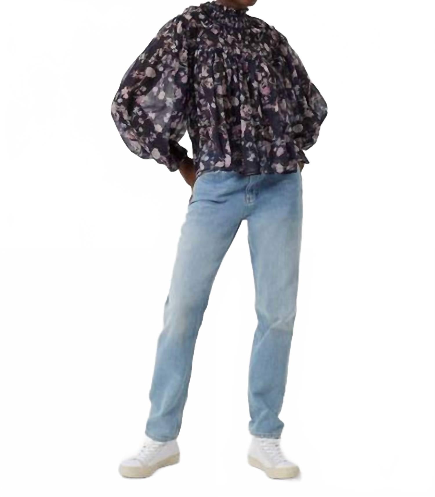 

Diana Recycle блуза с длинными рукавами и эффектом "кринкл" в цвете utility blue multi French Connection