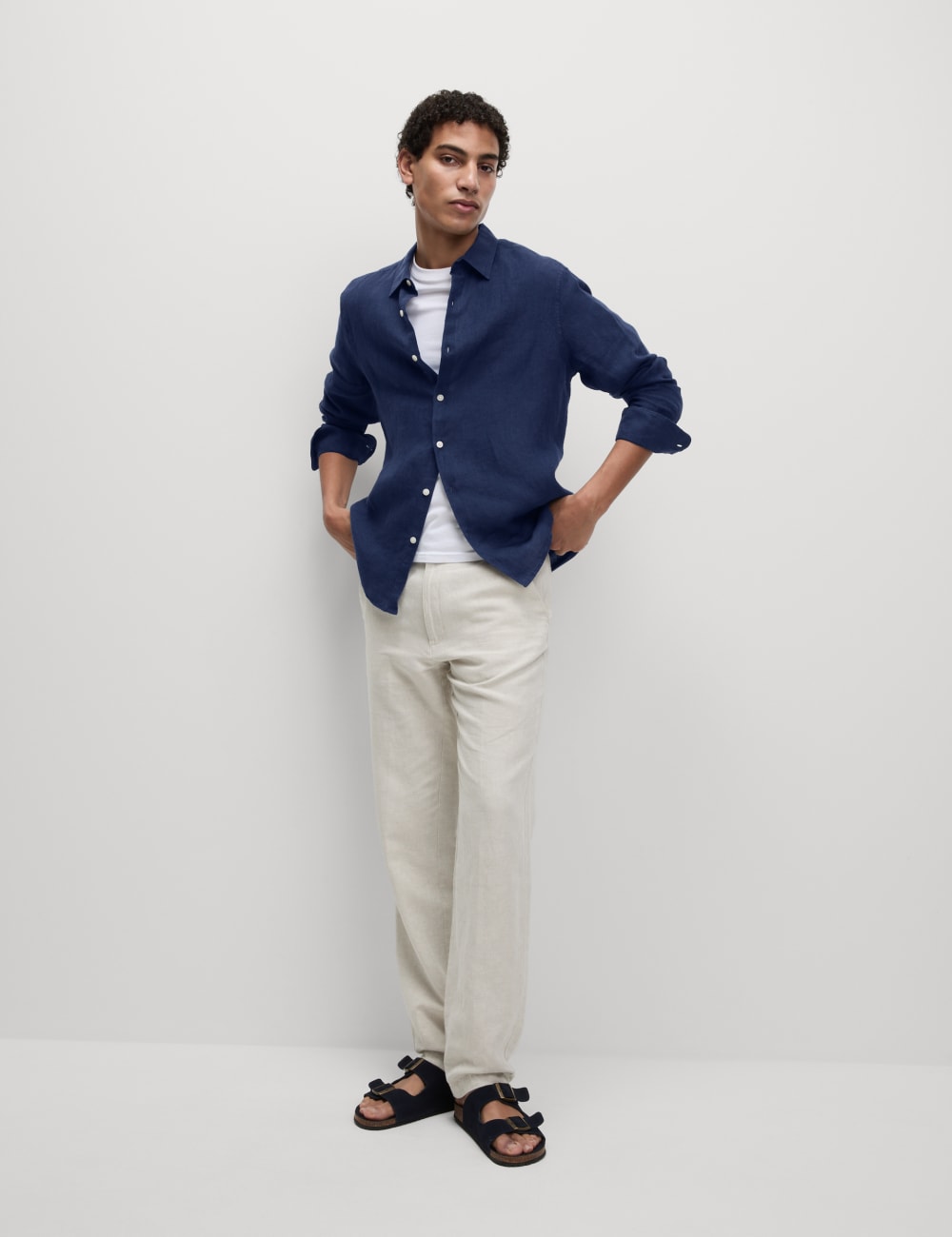

Рубашка из чистого льна Marks & Spencer, цвет Cobalt