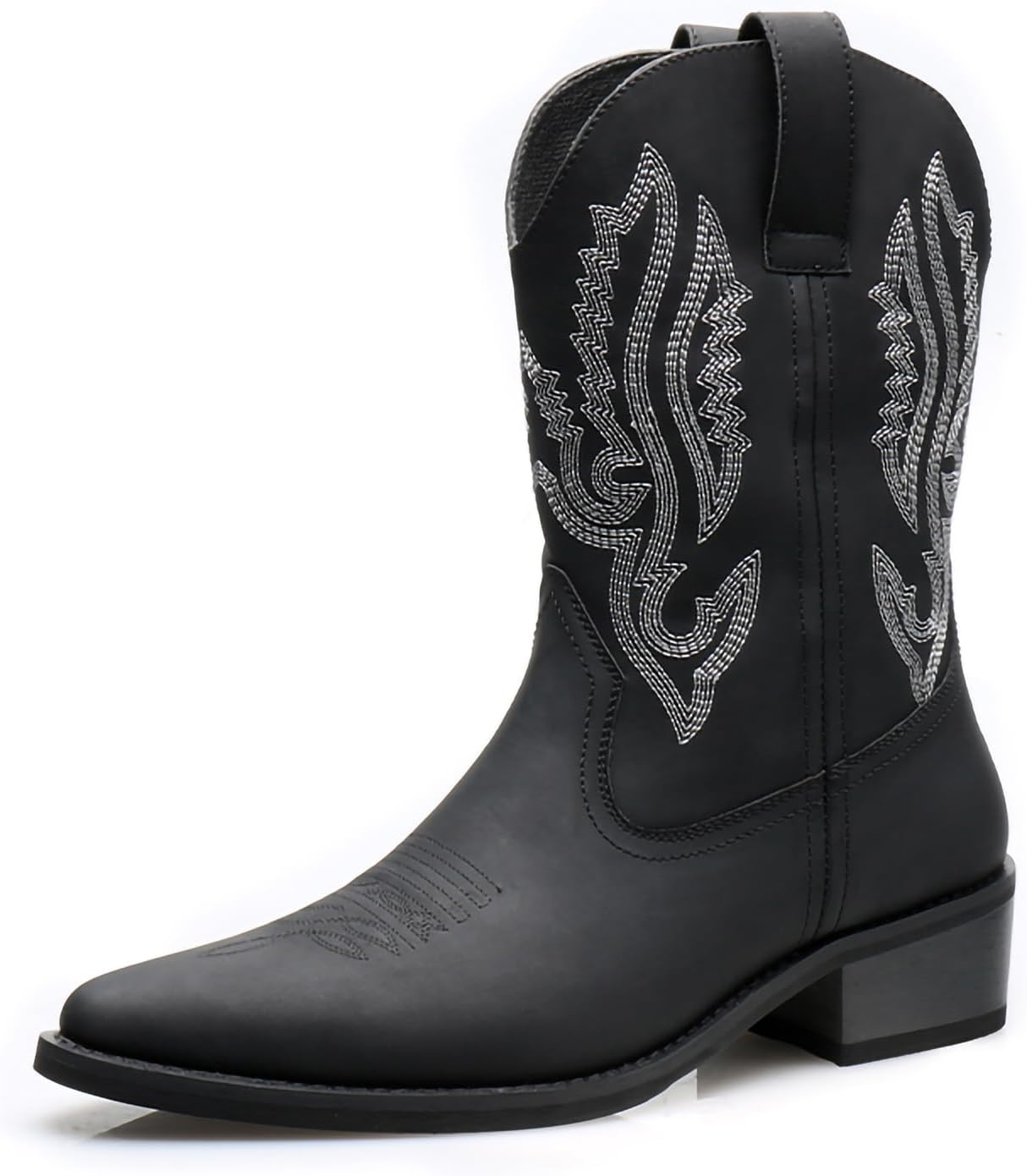 

Мужские вышитые ковбойские ботинки с заостренным носком, устойчивым каблуком, средней высоты, вестерн, ретро стиль, рабочие, рыцарские ботинки из искусственной кожи Generic, черный