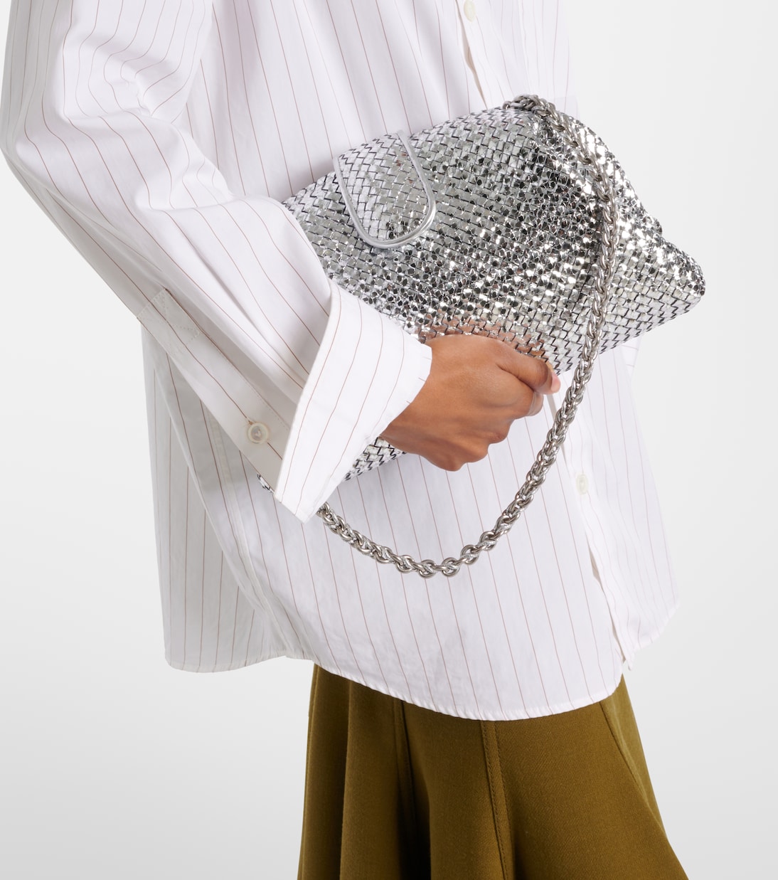 Лаурен 1980 средний кожаный клатч Bottega Veneta, Silver / Silver — фото 2