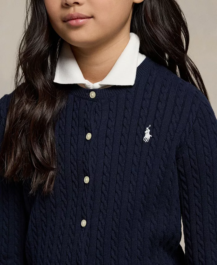 Кардиган из хлопка с крупной вязкой Big Girls Polo Ralph Lauren, синий — фото 3