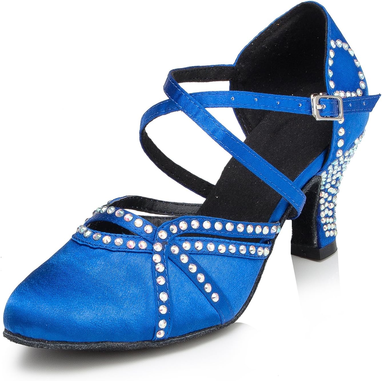 

Женские босоножки на каблуке с пайетками, туфли-лодочки на каблуке, современные туфли для латиноамериканских танцев и танго, с перекрестным ремешком на щиколотке и пряжкой (Цвет: черный, Размер: 4.5 UK) Generic