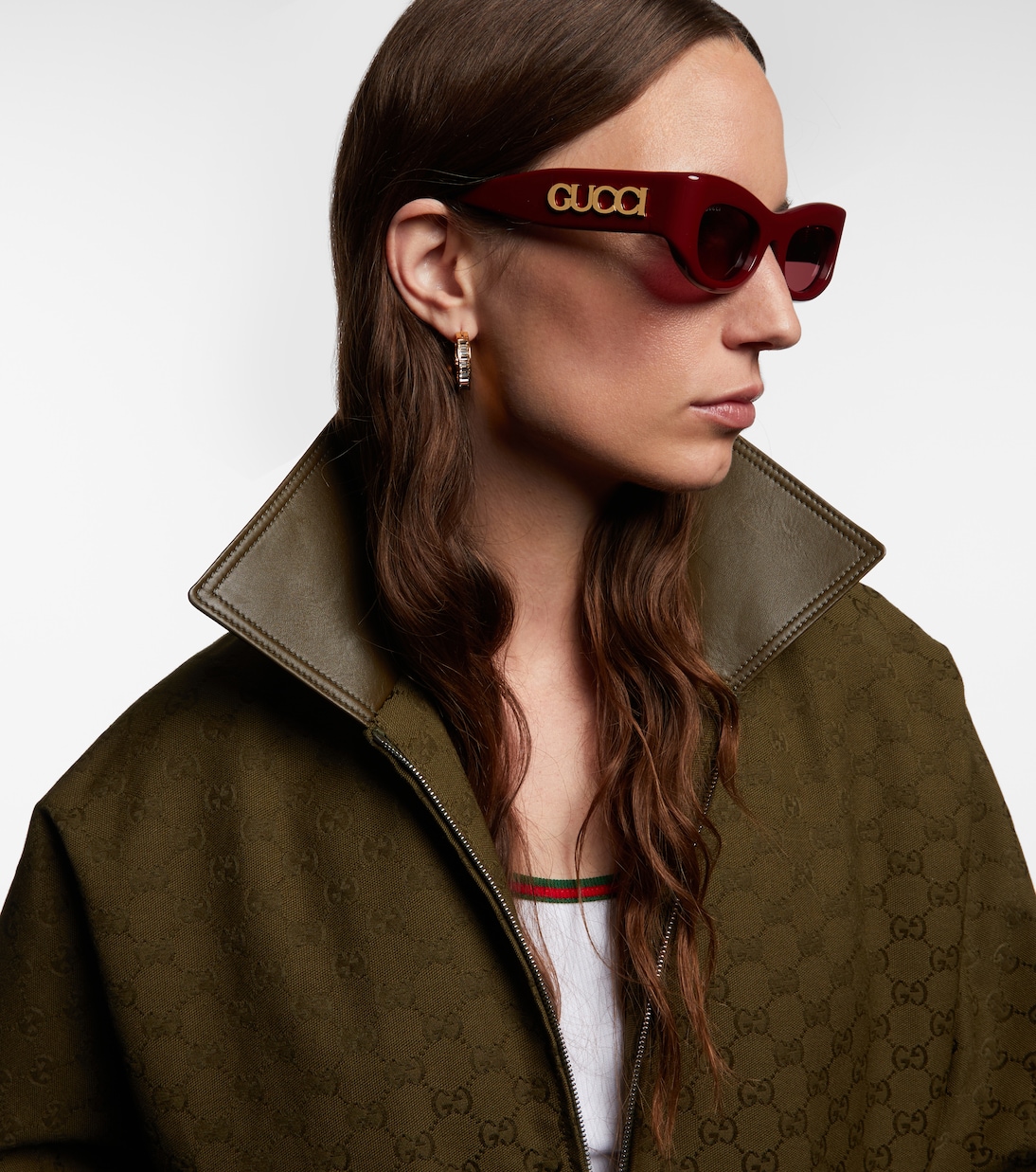 Прямоугольные солнцезащитные очки с логотипом Gucci, Burgundy-Burgundy-Red — фото 3