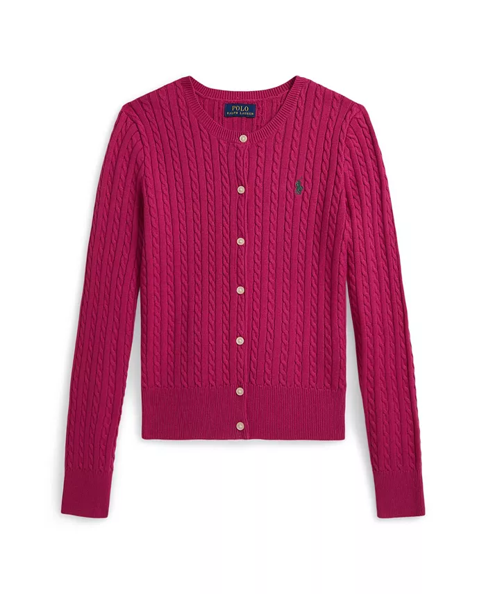 

Хлопковый кардиган с мини-косичками для больших девочек Polo Ralph Lauren, розовый