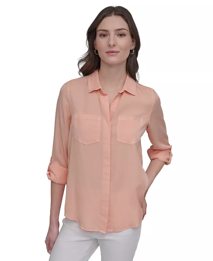 

Женская рубашка на пуговицах с закатанными рукавами DKNY Jeans, оранжевый