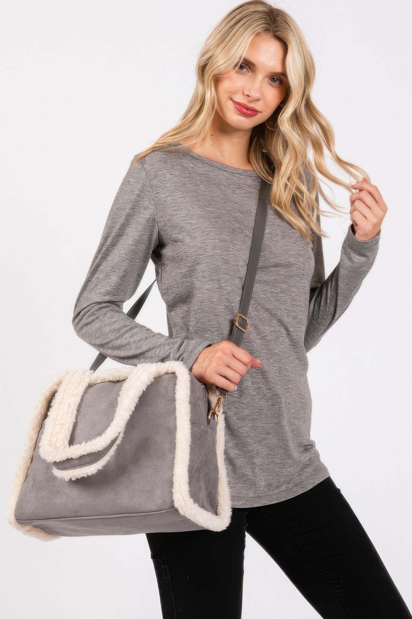 

Сумка-тоут и кроссбоди с отделкой из флиса FASHNZFAB, серый