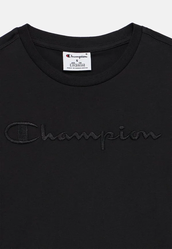 Футболка icons с круглым вырезом в тон и крупным логотипом. Champion, Black — фото 3