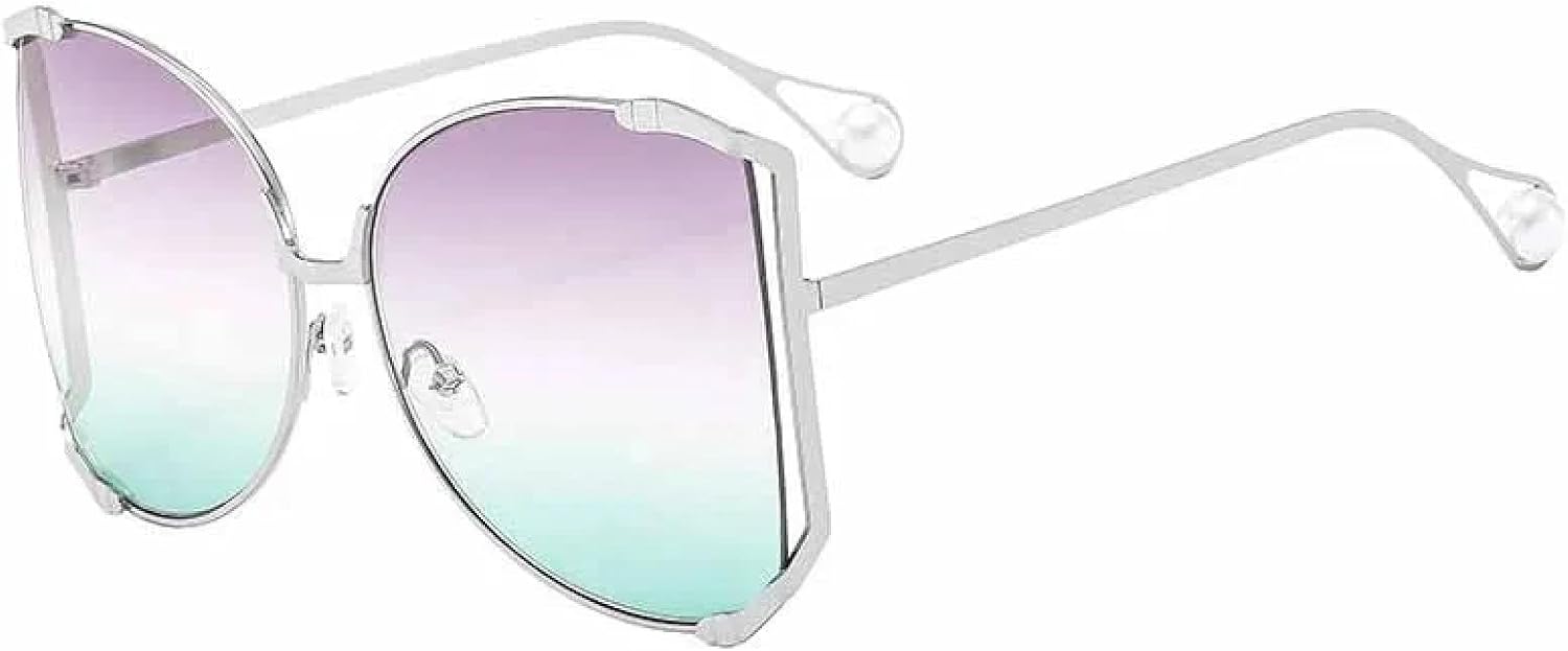 

Модные солнцезащитные очки большого размера с жемчужной отделкой и металлическим каркасом, роскошные, для улицы, с застежкой-пряжкой, защита от УФ-излучения UV400 TKKTLLT, Silver Purple Green