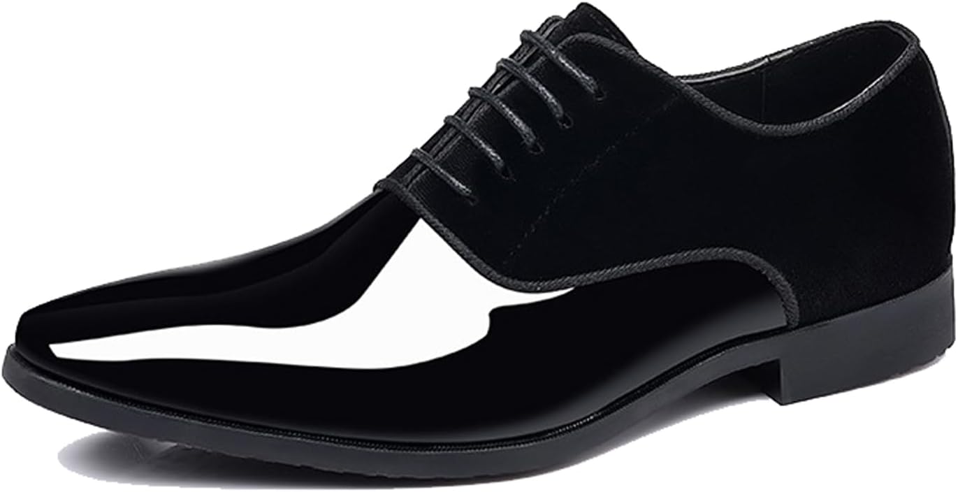 

Мужские лаковые оксфорды с острым носком, шнуровкой и высокой глянцевой отделкой, винтажные деловые туфли для официального костюма или смокинга Nhbeoen, черный