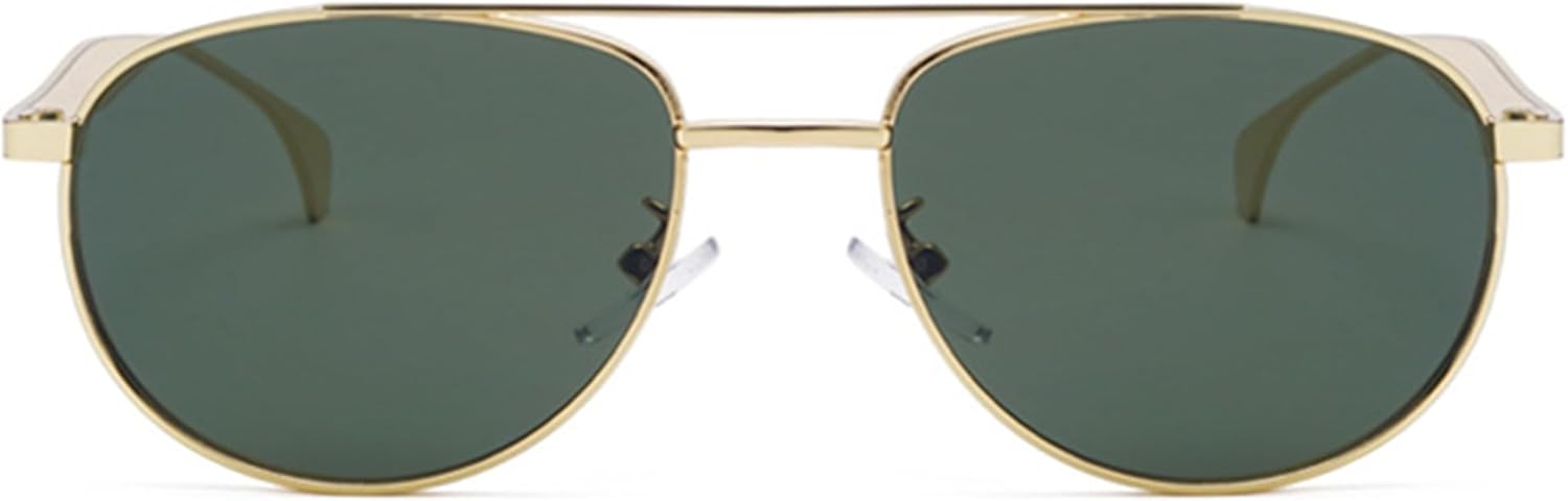 

bullabulling Винтажные солнцезащитные очки-пилот с двойной оправой 70-х годов для женщин и мужчин. Классические очки для активного отдыха в овальной оправе, дорожные очки, Gold Green