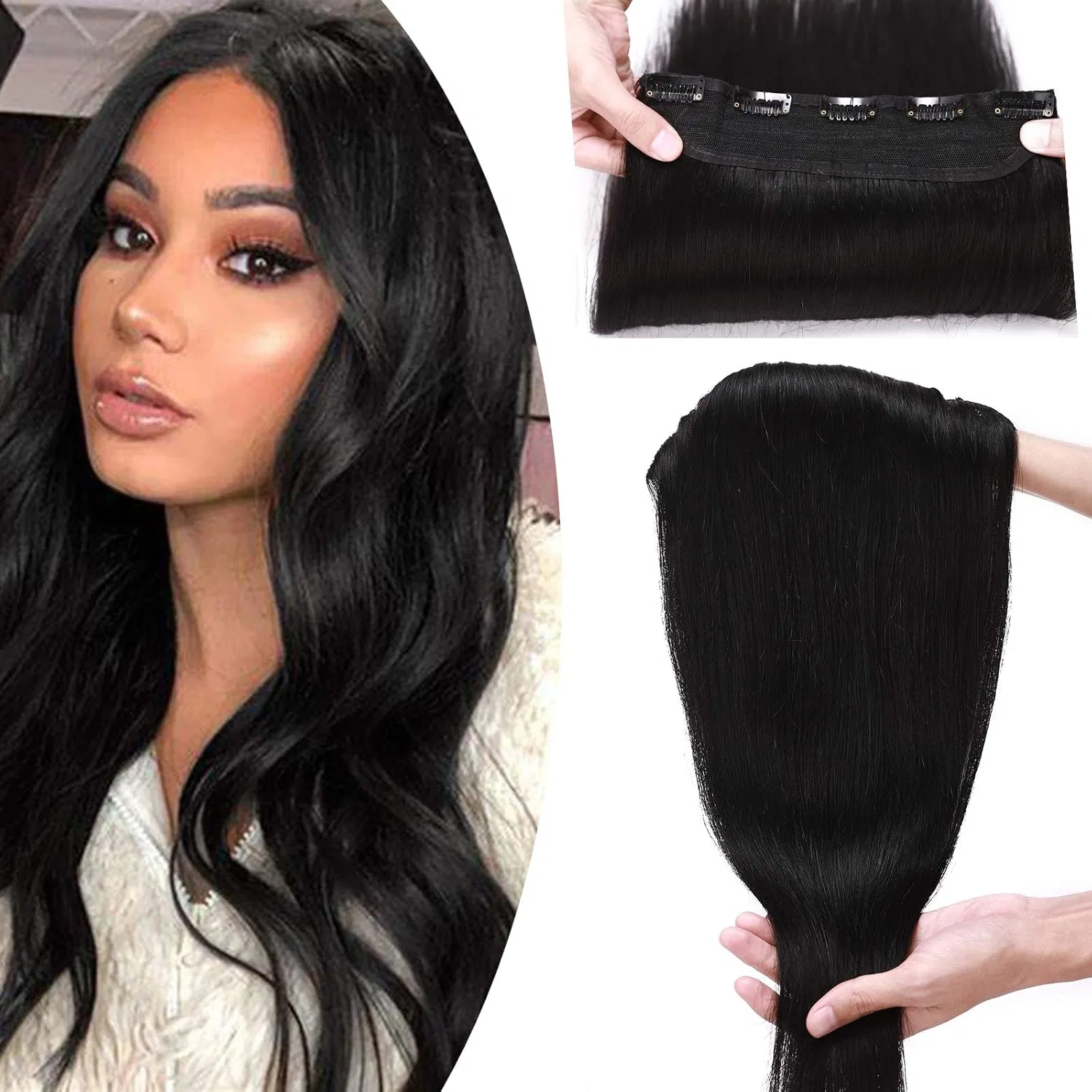 Накладные пряди для волос Clip-In, 100% Remy, 1 шт., 5 зажимов Sego, Black (Black#1)