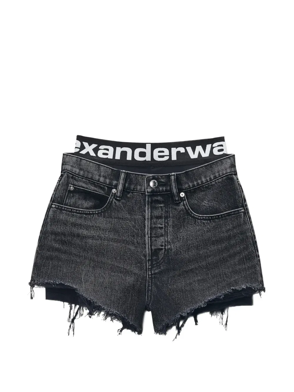 Мини-шорты с логотипом на поясе и обрезанными краями Alexander Wang, серый