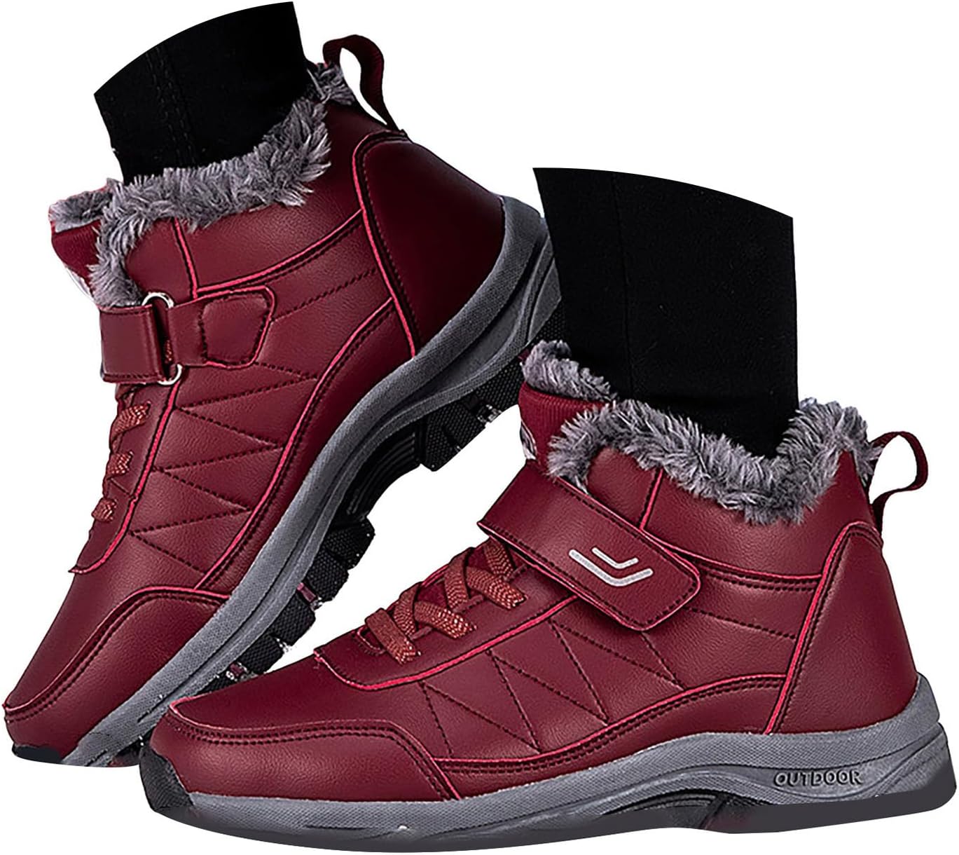 

зимние ботинки для женщин и мужчин, водонепроницаемые, утепленные мехом, с платформой и ребристой подошвой Jyswoshoe, красный