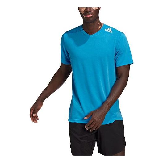 

Футболка men's sports breathable v neck casual short sleeve lake blue t-shirt Adidas, синий