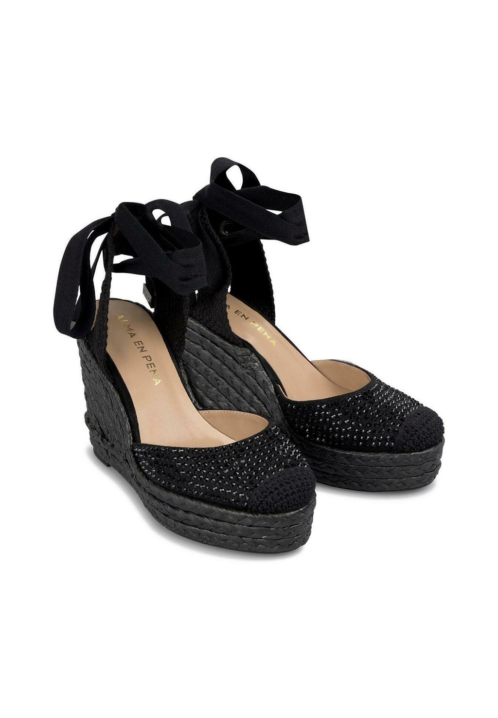 Босоножки на платформе CON PUNTERA REDONDEADA Y CIERRE CON CORDONES - High heels Alma en Pena, черный — фото 3