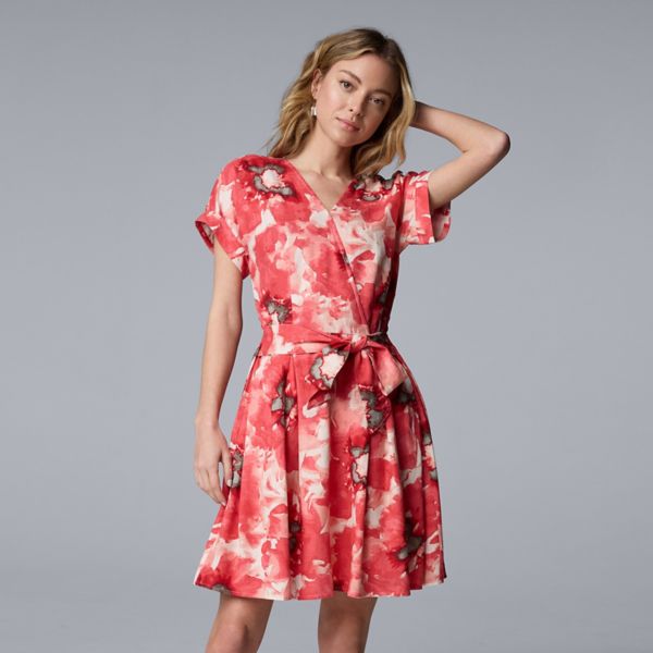 

Женское платье с запахом и завязками спереди Simply Vera Vera Wang, цвет coral water blooms