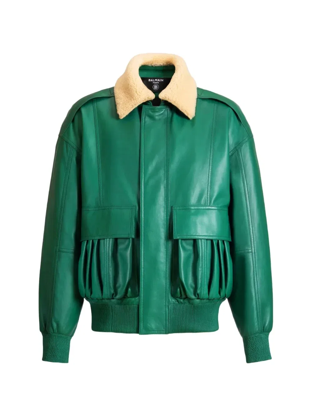 Бомбер из овчины BALMAIN, зеленый