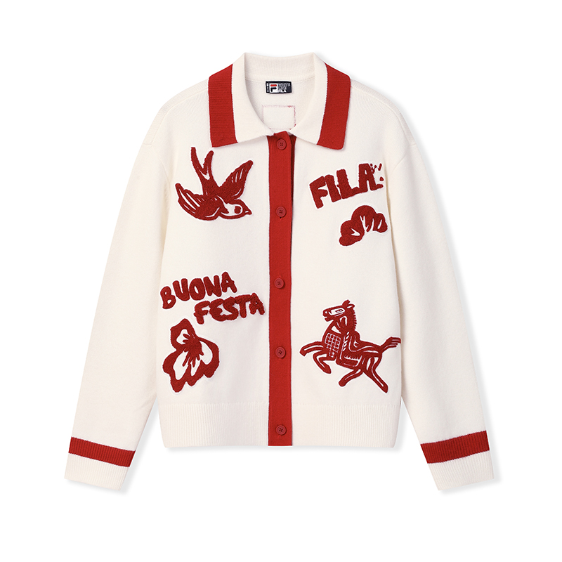 

FILA CNY Свитер Женский Cloud White Лацкан Умеренный Кардиган