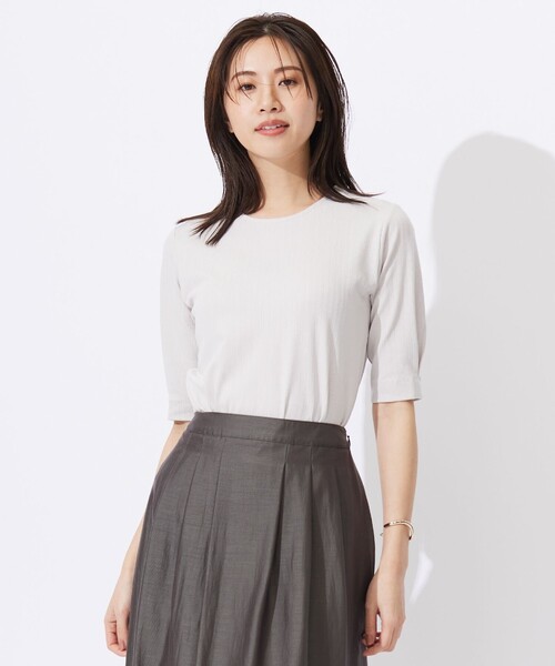 

Топ из трикотажа в широкую ребристую вязку с защипами на рукавах J.PRESS, светло-серый