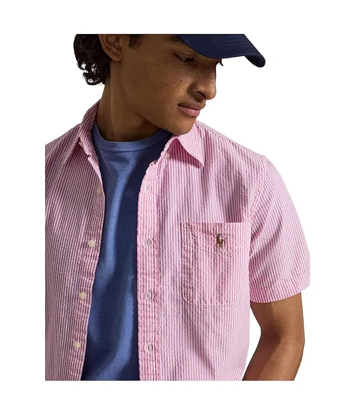 Рубашка Prepster Classic Fit Seersucker Polo Ralph Lauren, Rose/White — фото 4