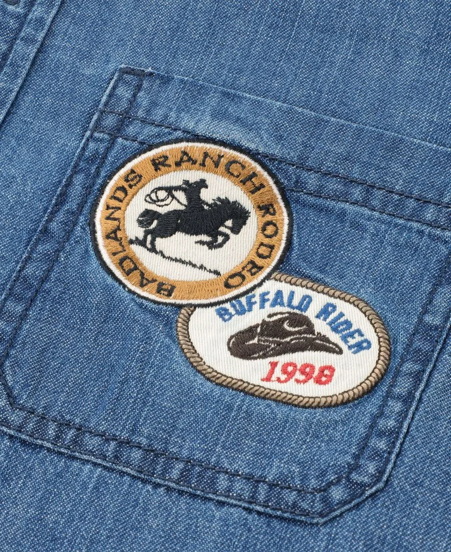 Детская рубашка с длинным рукавом джинсовая Patch Shirt abercrombie kids, Anf Blue Chambray — фото 3