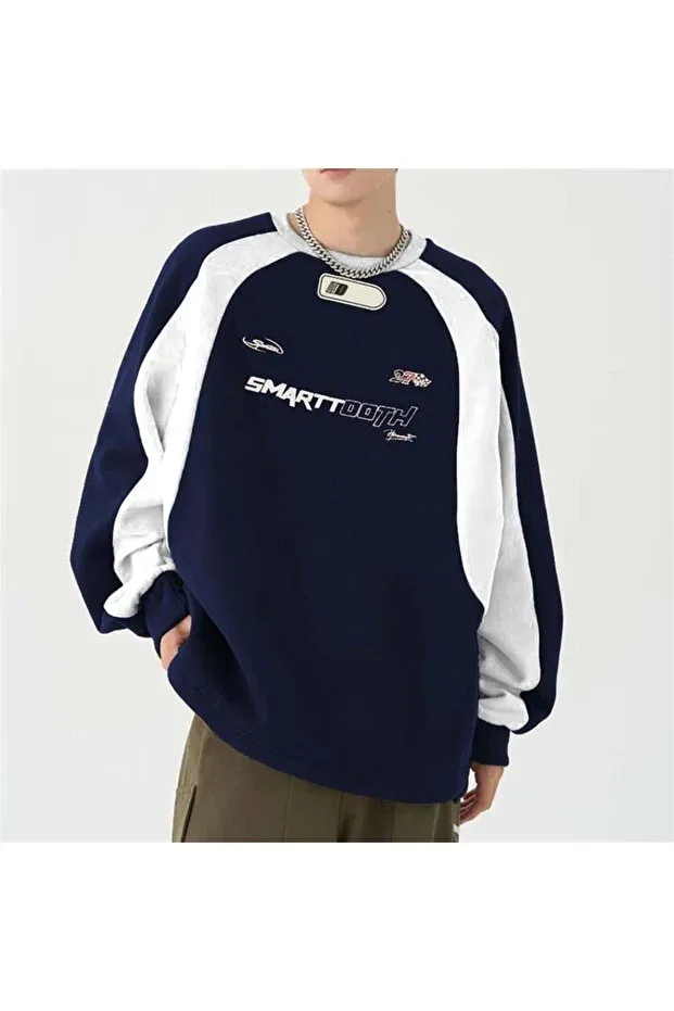 Детские свитшот оверсайз с принтом Y2K streetwear smarttooth printed Touz Moda, Navy Blue — фото 2