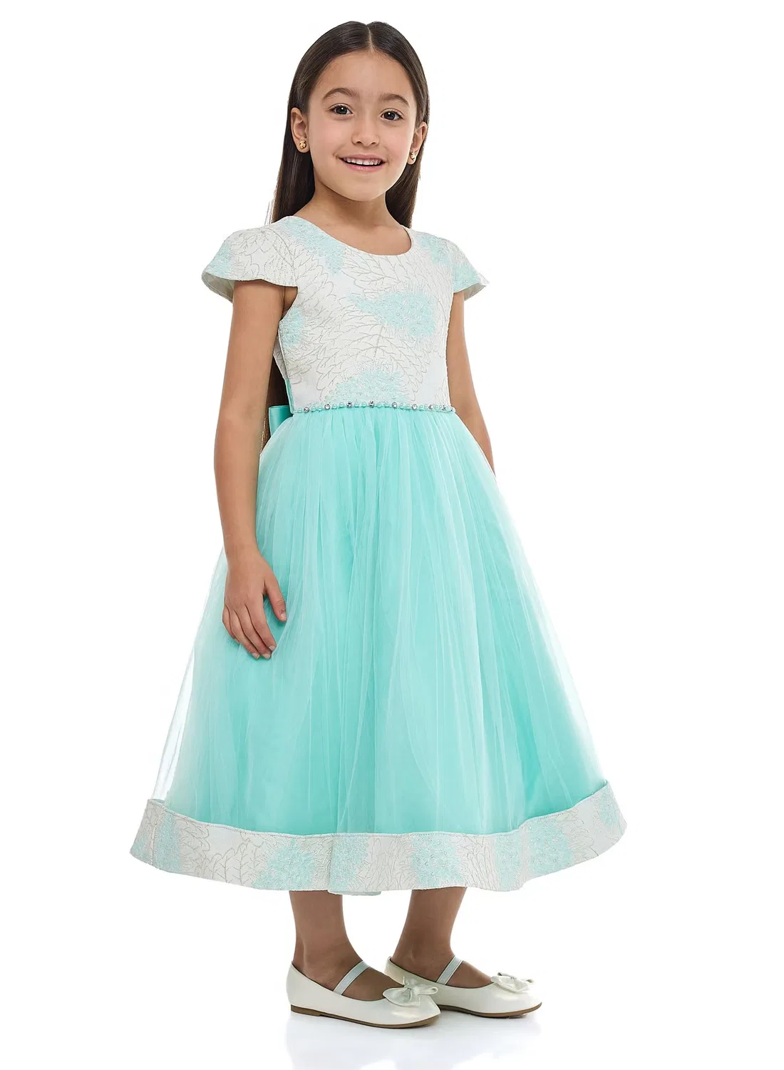Платье с цветочным принтом и тюлевой юбкой Tulle overlay dress Victor And Jane, аквамариновый — фото 4