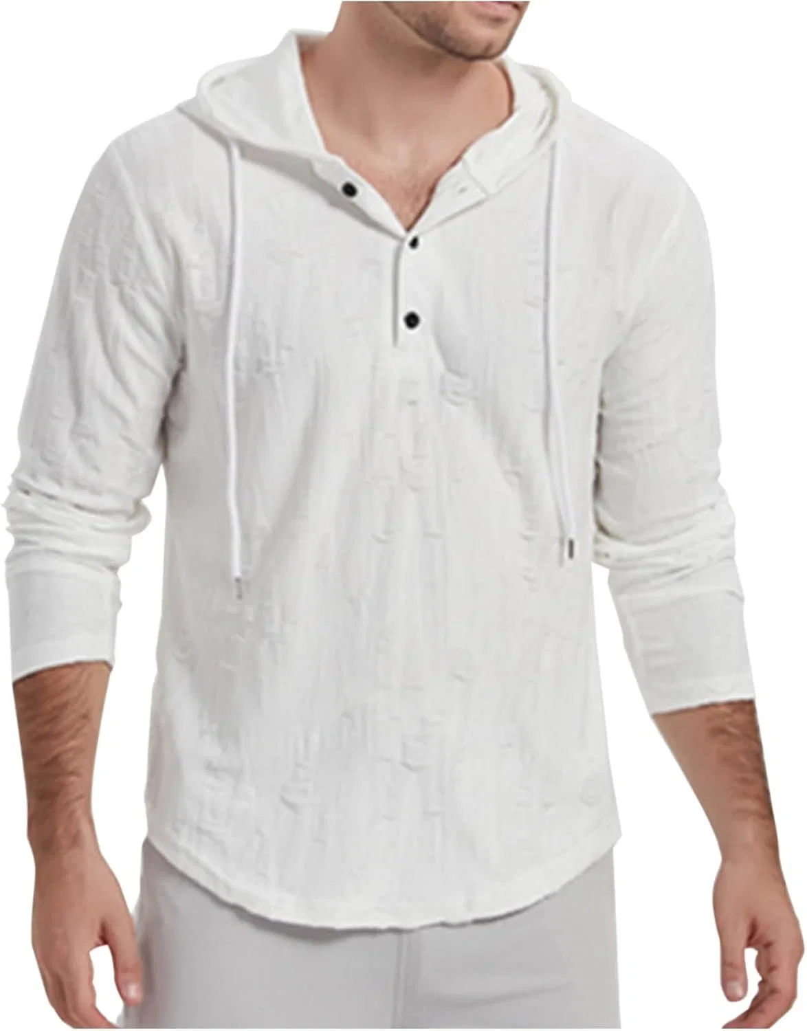 Мужская легкая худи с пуговицами Henley, White