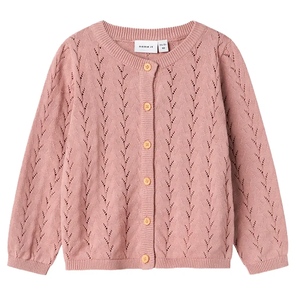 Детский кардиган для девочек с ажурным узором Banni Mini Name it, Pink — фото 2