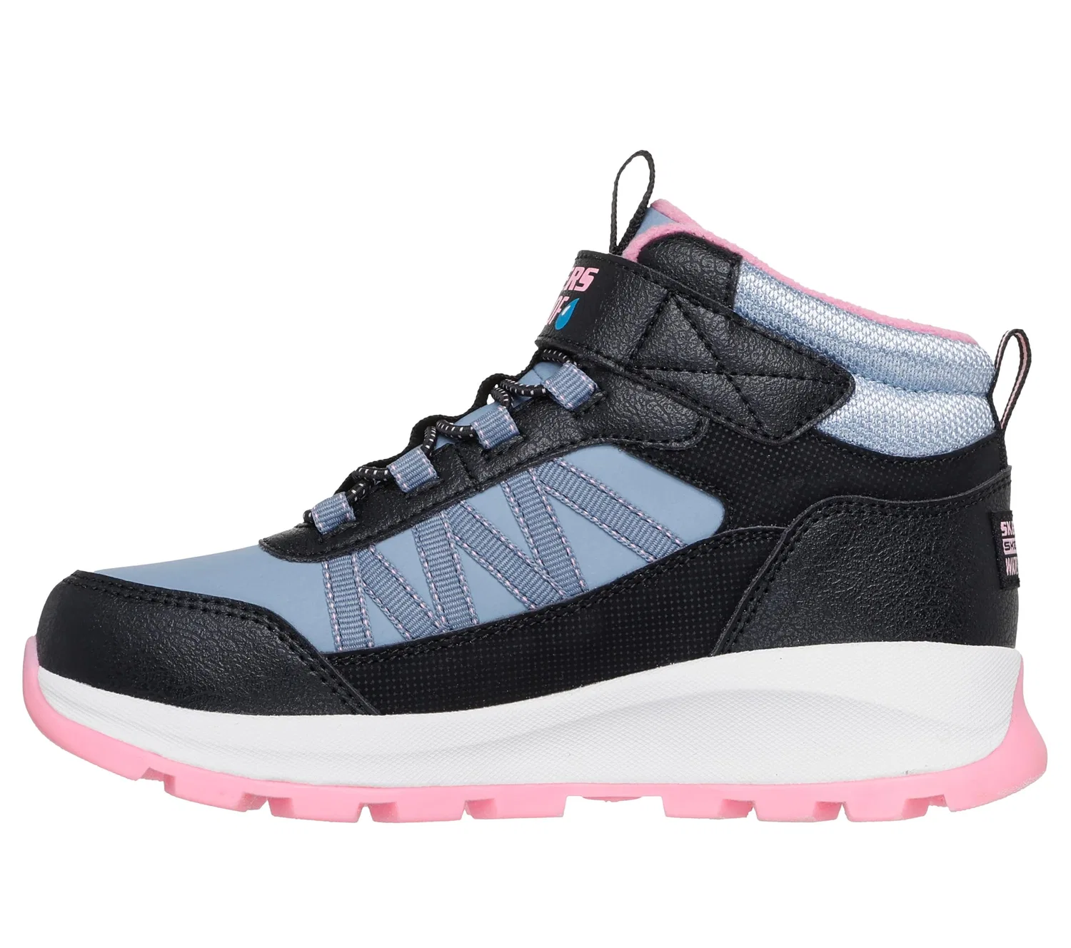 Детские ботинки для девочек водонепроницаемые Storm Blazer Skechers, Black Synthetic Light Pink Trim — фото 4