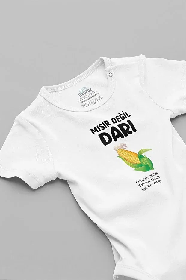 Детское боди с принтом Organic 100% cotton izmir not corn not millet printed snap fastener baby bodysuit jumpsuit 5629 Overoz, White