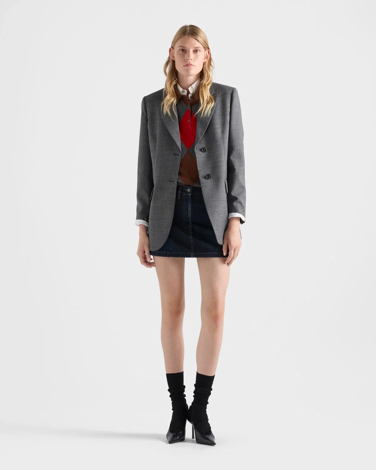Джинсовая мини-юбка с завышенной талией Prada, синий — фото 2