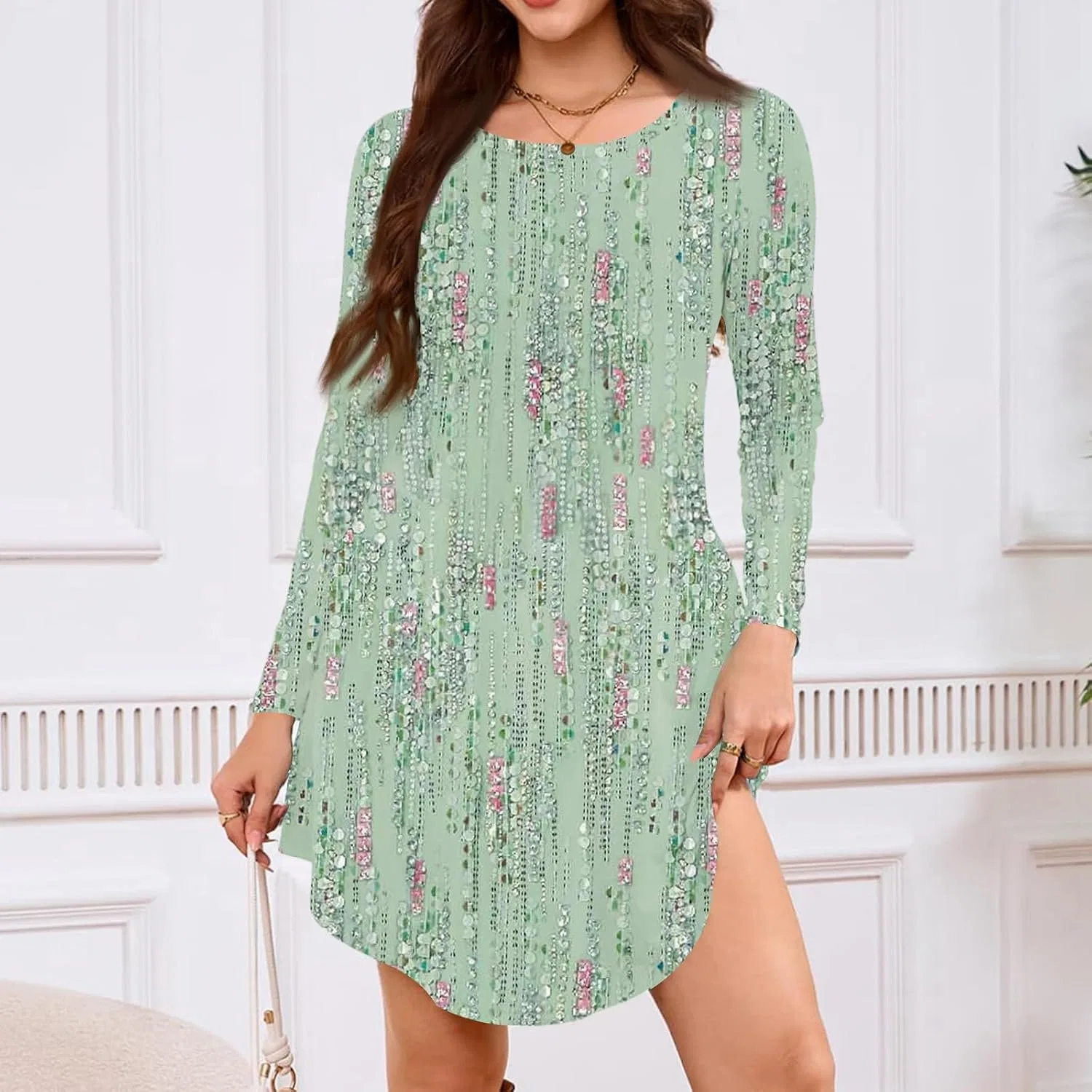 Платье А-силуэта с принтом в клетку, Oversize, Green — фото 4