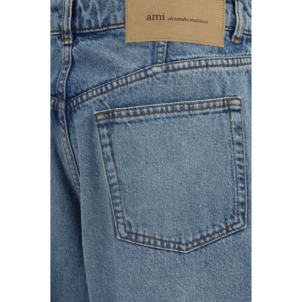 Женские джинсы-бойфренд с эффектом баллон Blue Cotton Jeans Denim AMI Paris, Blue — фото 3