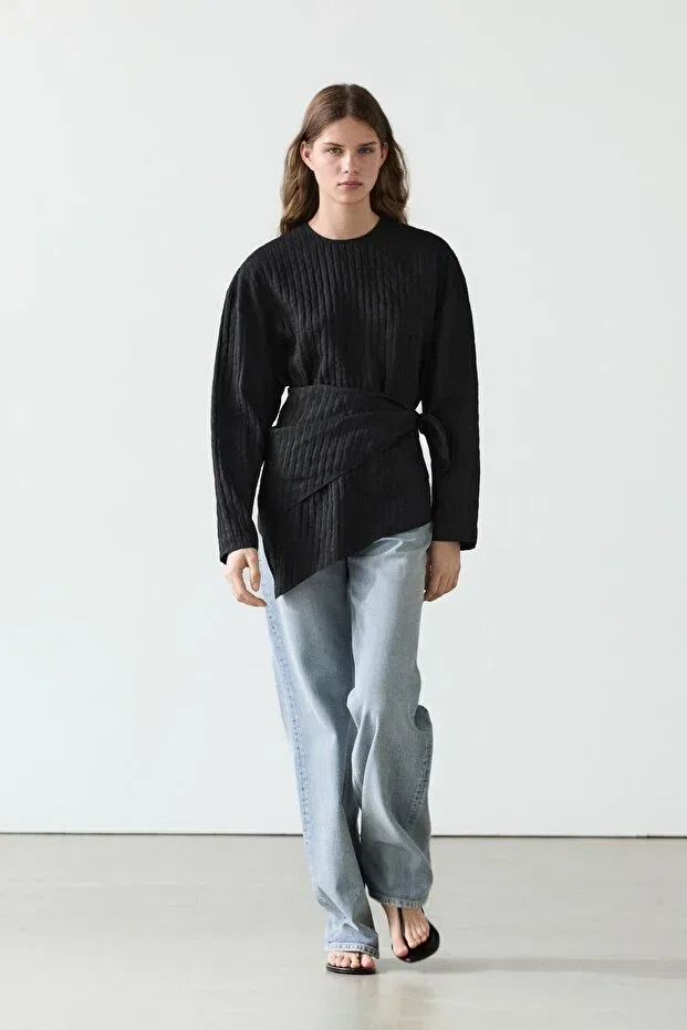 Женская рубашка свободного кроя с длинным рукавом Massimo Dutti, Black