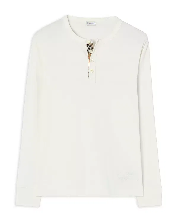 Мужская футболка с длинным рукавом Check Placket Henley Shirt Burberry, Chalky White