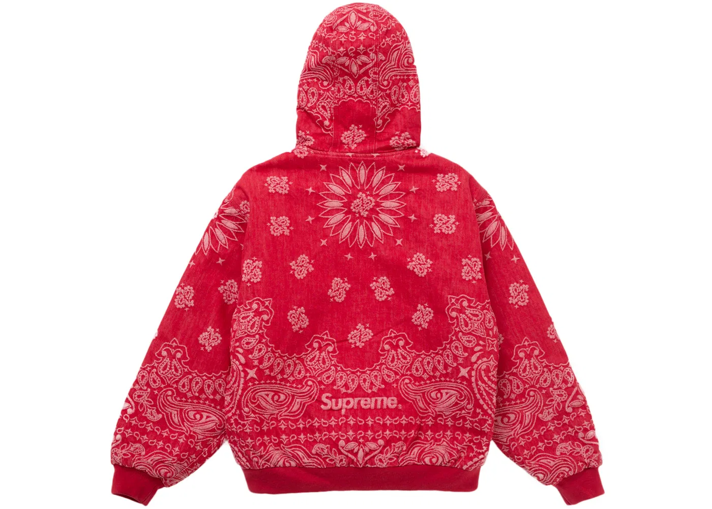 Мужская джинсовая куртка-худи с бандана-жаккардом Supreme, Red — фото 3