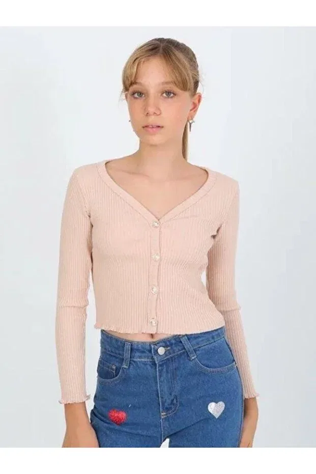 Детский кардиган для девочек с длинным рукавом Zekids, Beige — фото 2