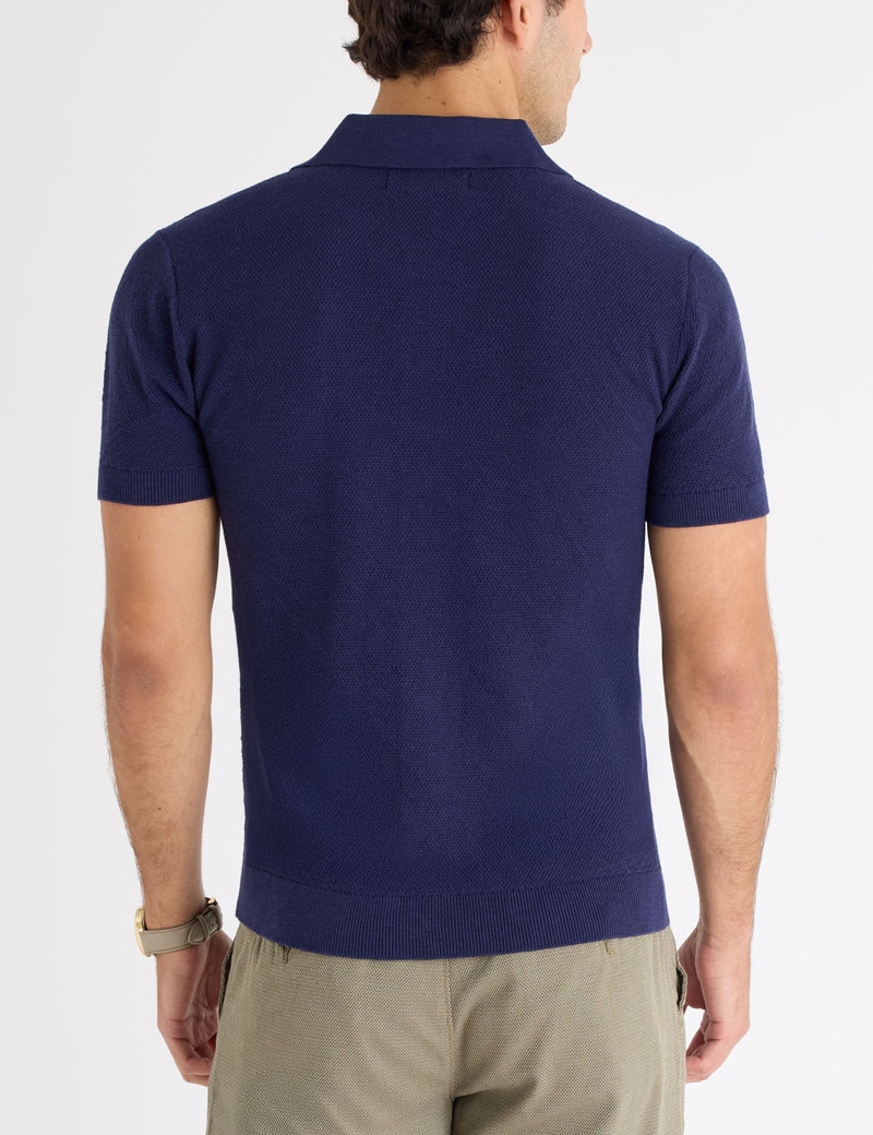 Мужская футболка-поло U.S. Polo Assn. Button Front Seed Stitch Cotton Slub, темно-синий — фото 2