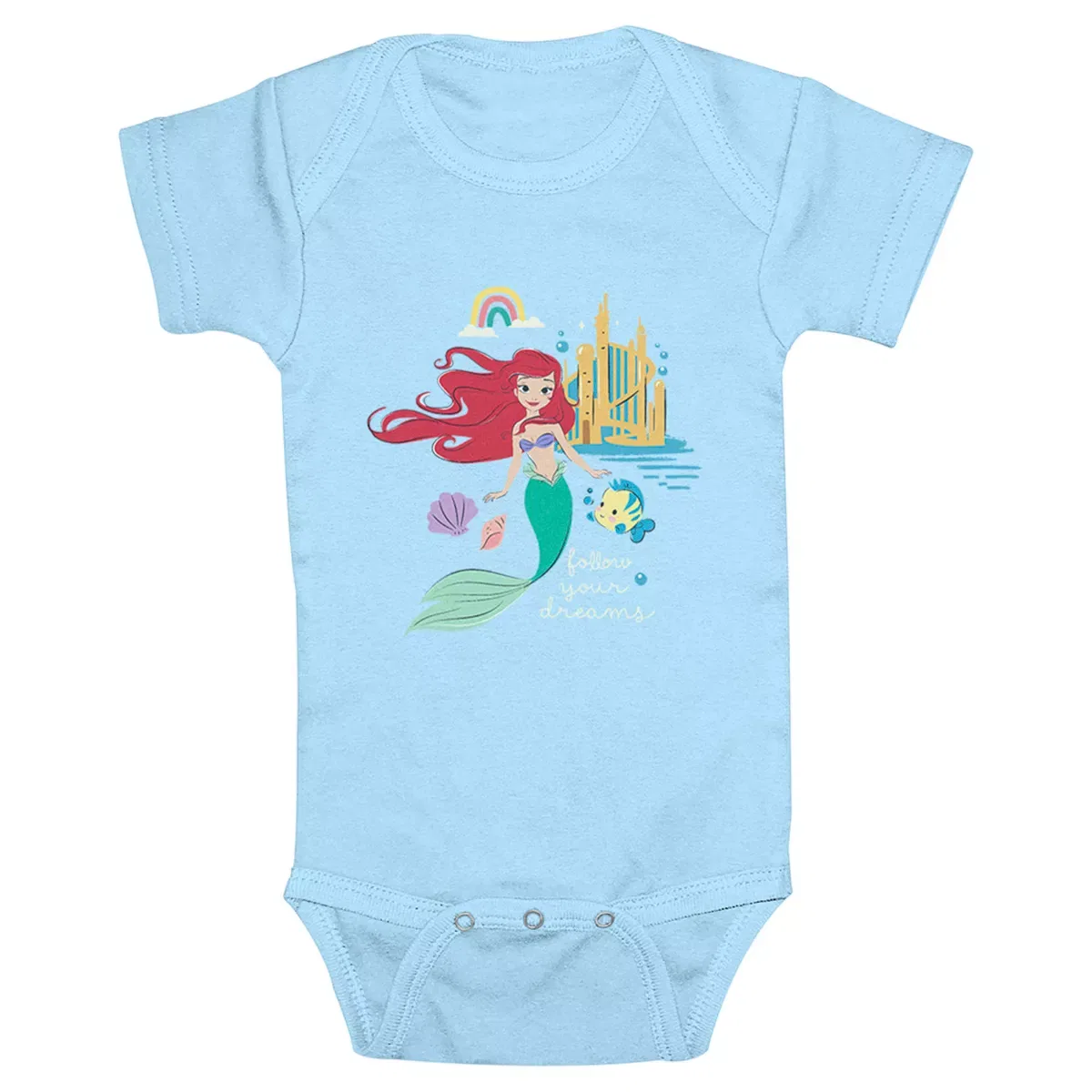 Детское боди для мальчиков с принтом The Little Mermaid Ariel Follow Your Dreams Bodysuit, Light Blue