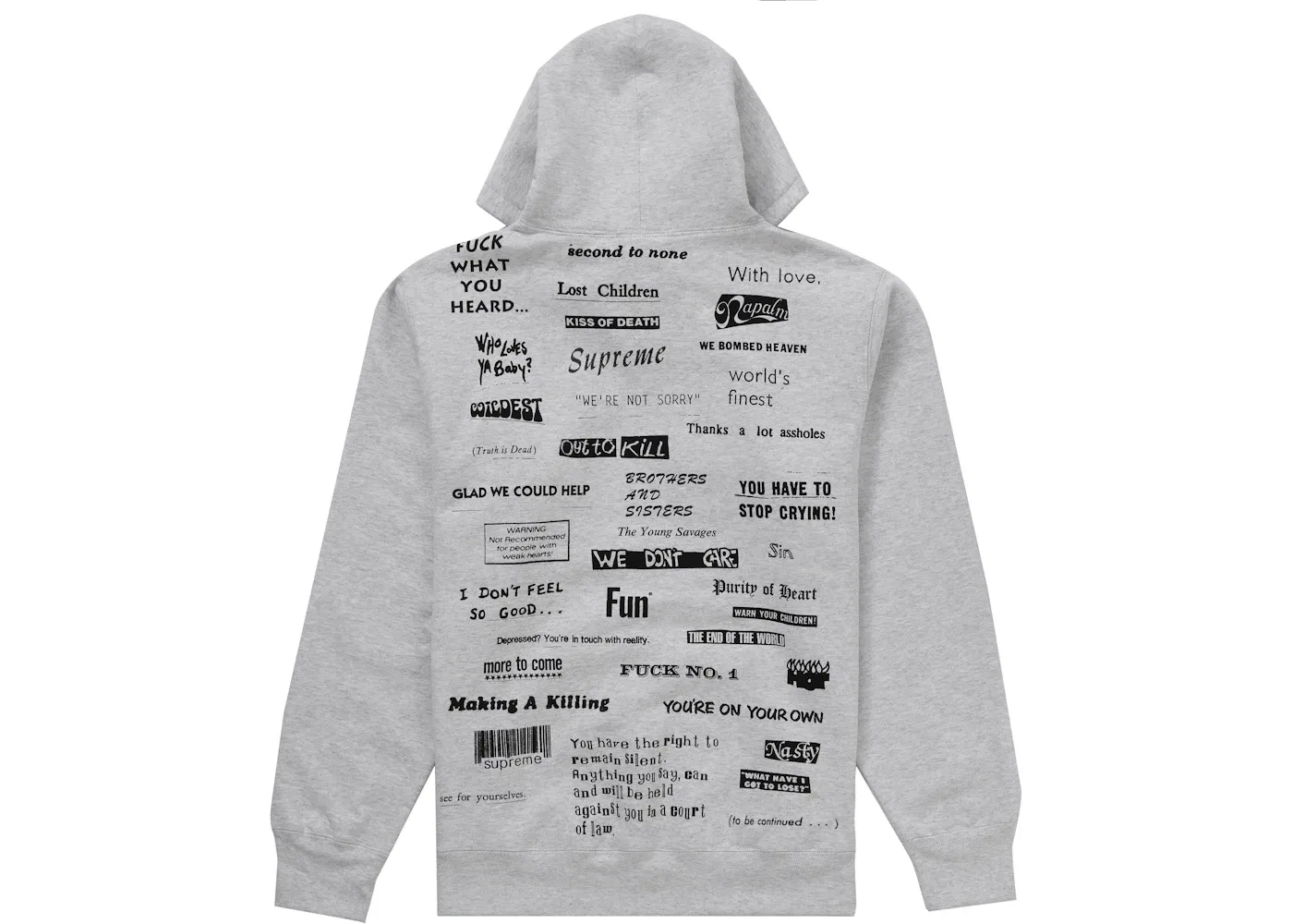Мужской худи с принтом Stop Crying Hooded Sweatshirt Supreme, Ash Grey — фото 2