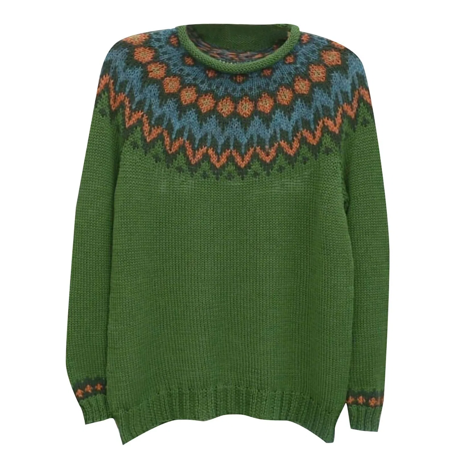 Женский свитер с нордическим узором Fairisle Wool Long Sleeve, Green — фото 4