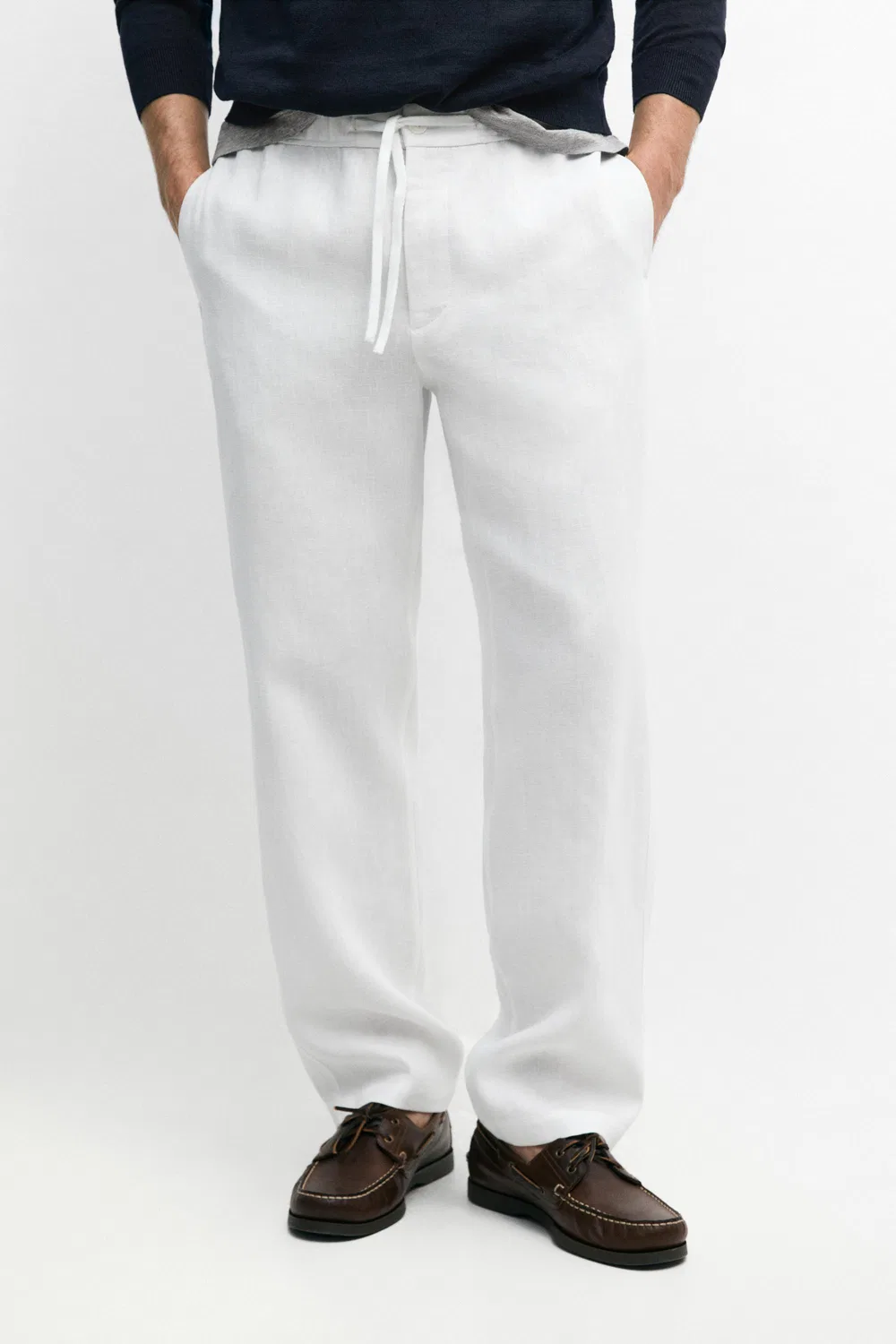 Льняные спортивные брюки Massimo Dutti, белый — фото 2