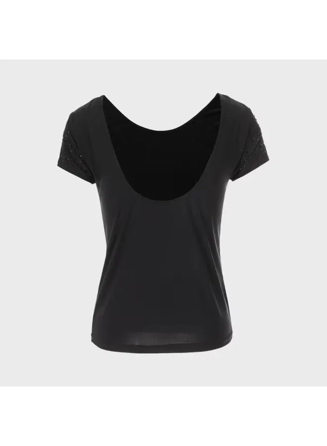 Футболка с коротким рукавом с декором стразами Zara, черный — фото 3