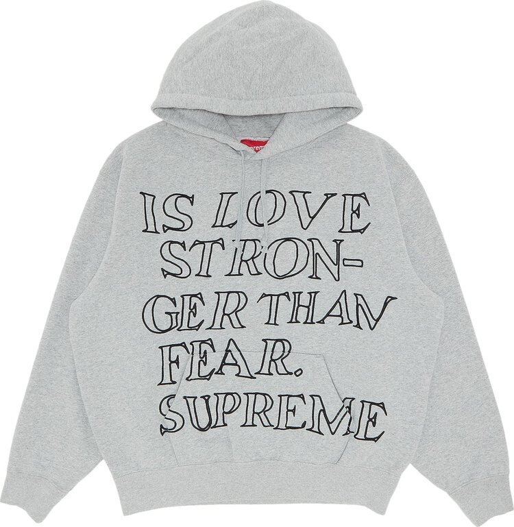 Толстовка Supreme Stronger Than Fear Hooded Sweatshirt 'Heather Grey', серый — фото 2