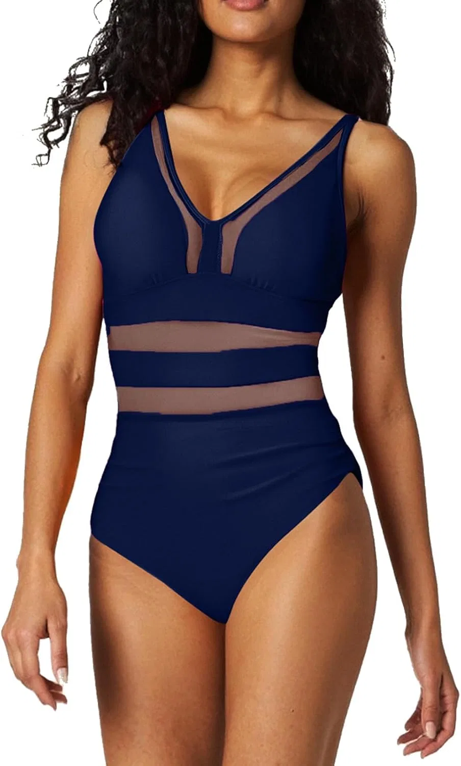 Женский цельный купальник с сеткой Push Up Slim Fit, Navy