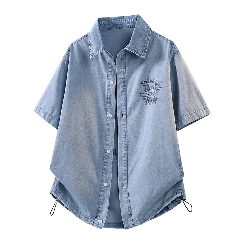 Детская джинсовая рубашка с воротником, тонкая, Unisex Lapel Thin, Sugarfunk, Upgraded Blue