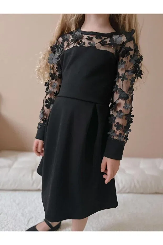 Детское платье для девочек с длинным рукавом Yigit Butik, Black — фото 3
